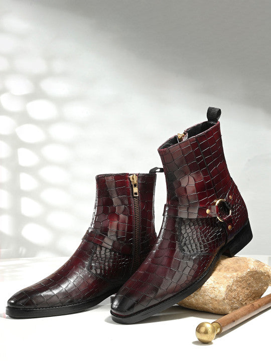 MILLE DOLLARI Men Textured Leather Frontier Boots