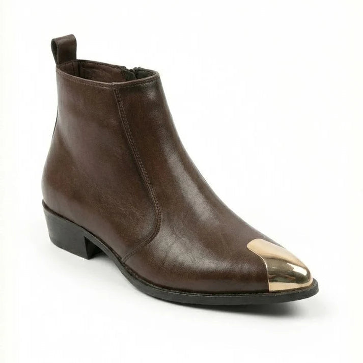 GOLDEN TOE BROWN COLOR CUBAN HEEL CHELSEA BOOTS