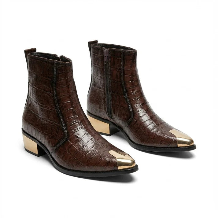 GOLDEN TOE AND HEEL TREXTURED LEATHER CHELSEA BOOT