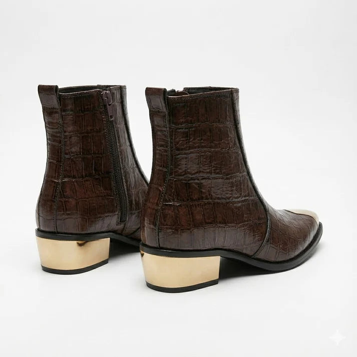 GOLDEN TOE AND HEEL TREXTURED LEATHER CHELSEA BOOT