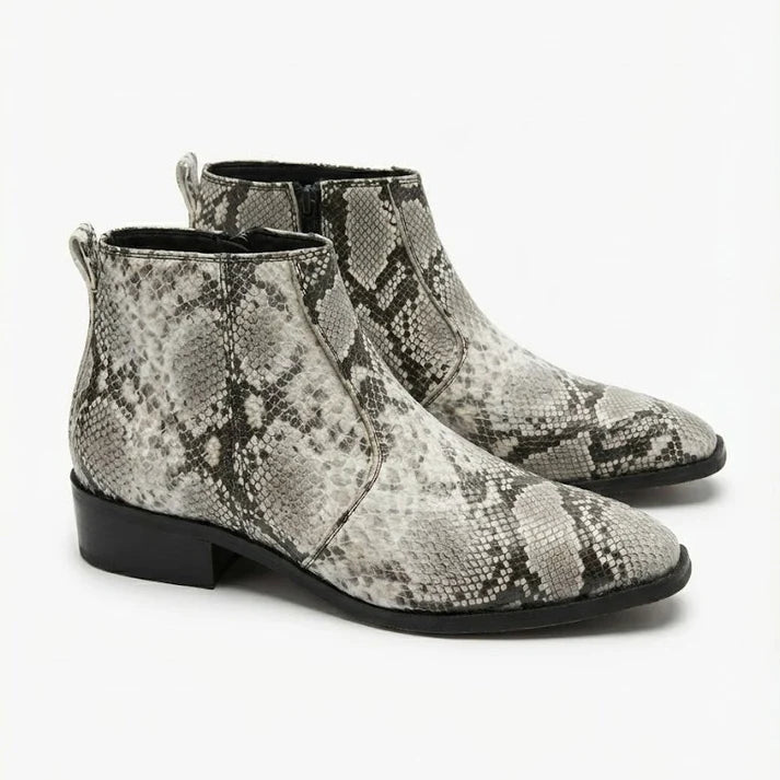 TAPPER NOSE SNAKE PATTERN LEATHER CHELSEA BOOTS
