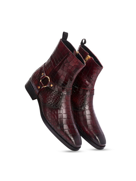 MILLE DOLLARI Men Textured Leather Frontier Boots